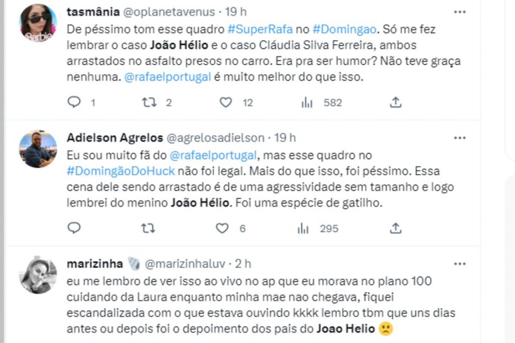 Reações do Twitter sobre quadro de Rafael Portugal no Domingão com Huck'