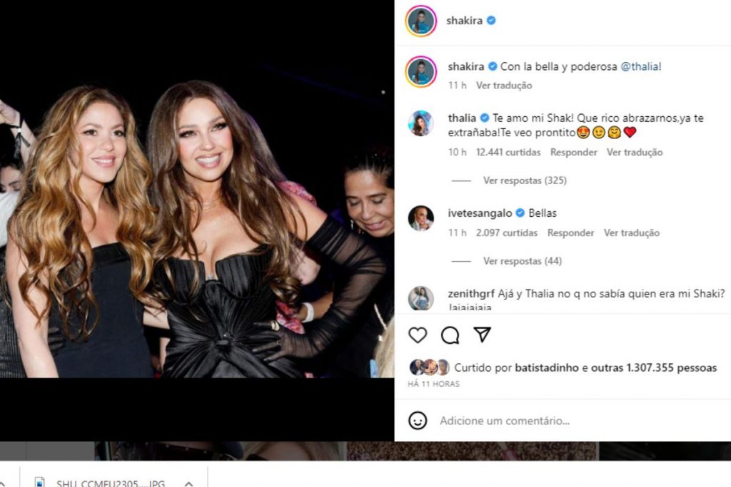 Shakira faz post com Thalia