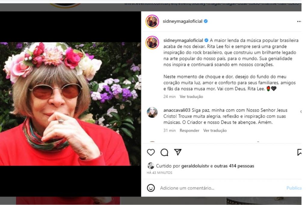 Sidney Magal lamenta morte de Rita Lee