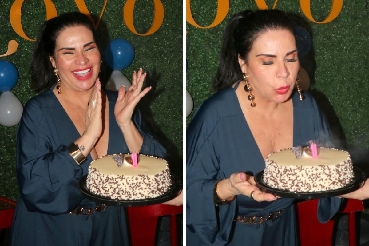 Solange Gomes apaga velinhas do bolo de aniversário