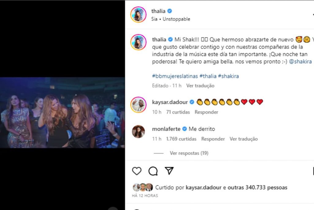 Thalia faz post com Shakira