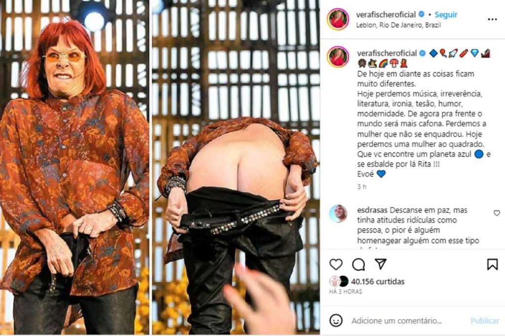 vera fischer relemrbando rita lee mostrando bumbum em show no Instagram