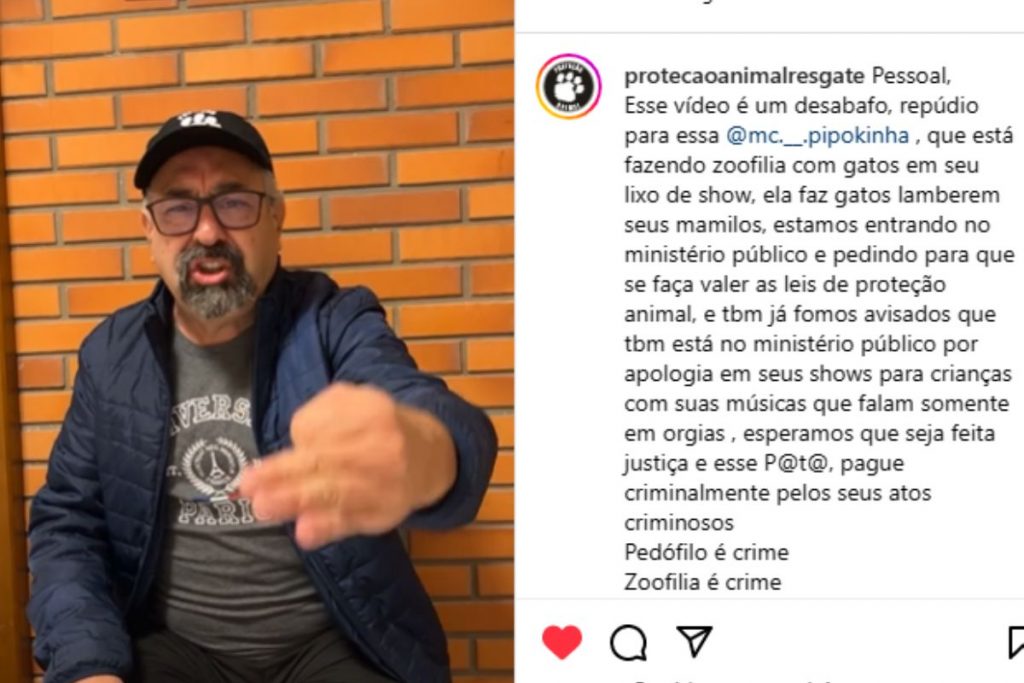 Luiz, protetor da causa animal, denuncia MC Pipokinha por zoofilia