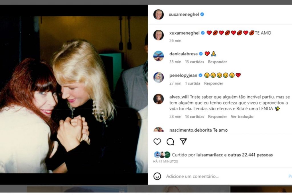 Xuxa lamenta morte de Rita Lee