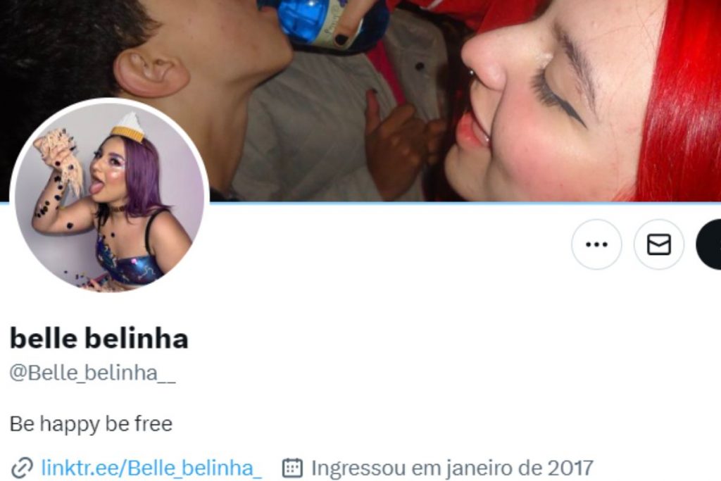Capa da página do Twitter de Belle Belinha, onde aparece dando bebida alcoólica a uma criança