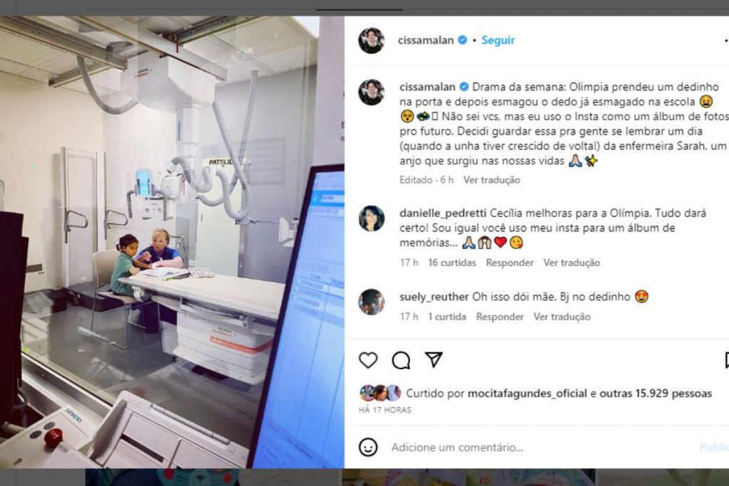 Cecilia Malan faz relato de acidente doméstico da filha