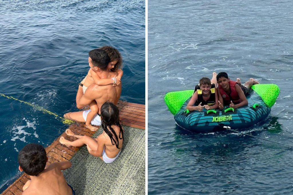 Filhos de Cristiano Ronaldo se divertindo durante as férias