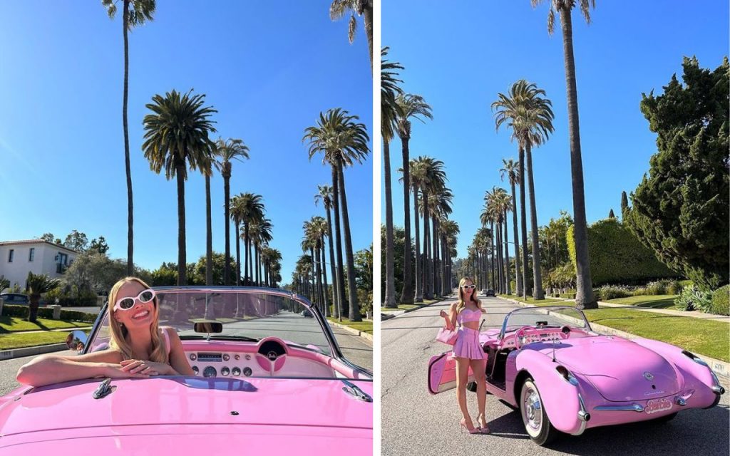 Barbie (Margot Robbie) e seu carro cor de rosa