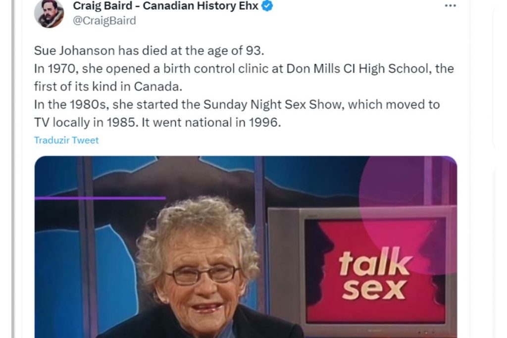 Comunicado da morte de Sue Johanson