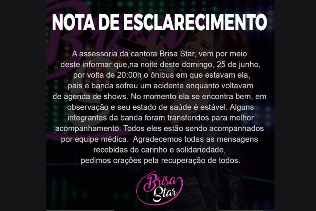 Nota de esclarecimento sobre o acidente de Brisa Star