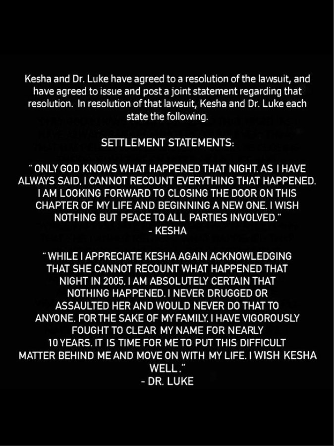 Versão original da nota publicada por Kesha e Dr. Luke