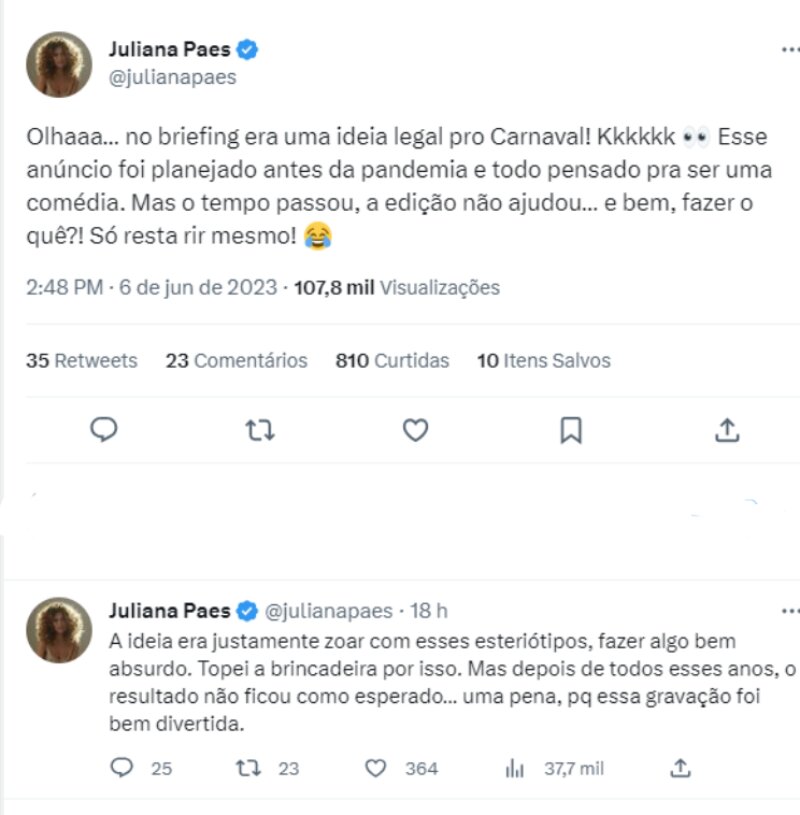 Print de postagem de Juliana Paes no Twitter