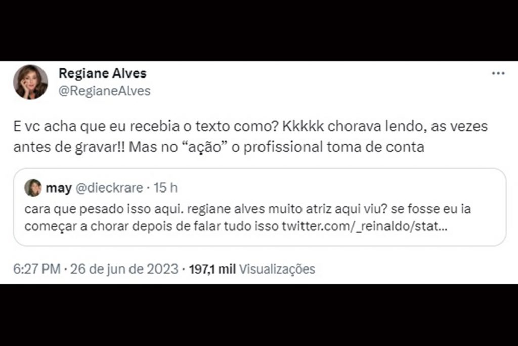 Regiane Alves afirmou que chorava ao ler o texto de Mulheres Apaixonadas