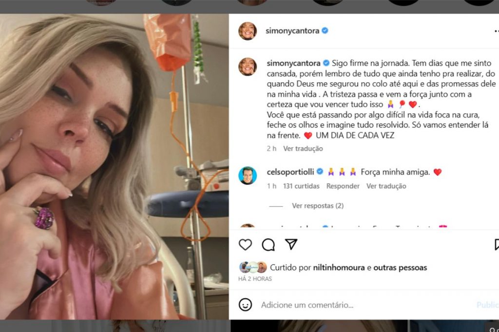 Post da cantora Simony, falando sobre cansaço no tratamento contra o câncer