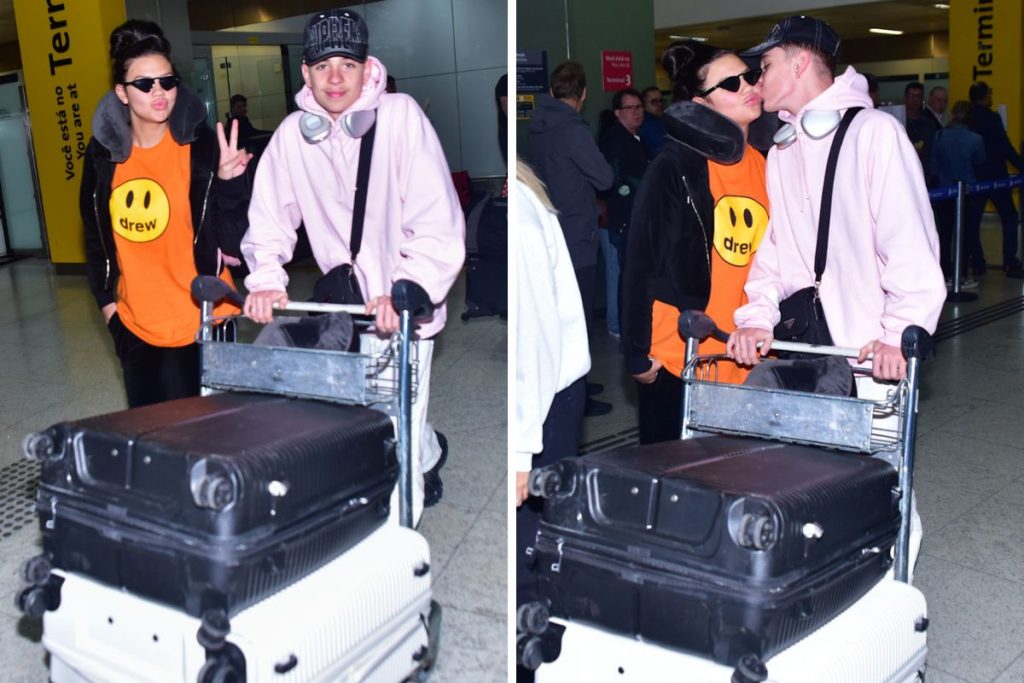 Vivi Wanderley e Juliano Floss desembarcando no aeroporto de Guarulhos