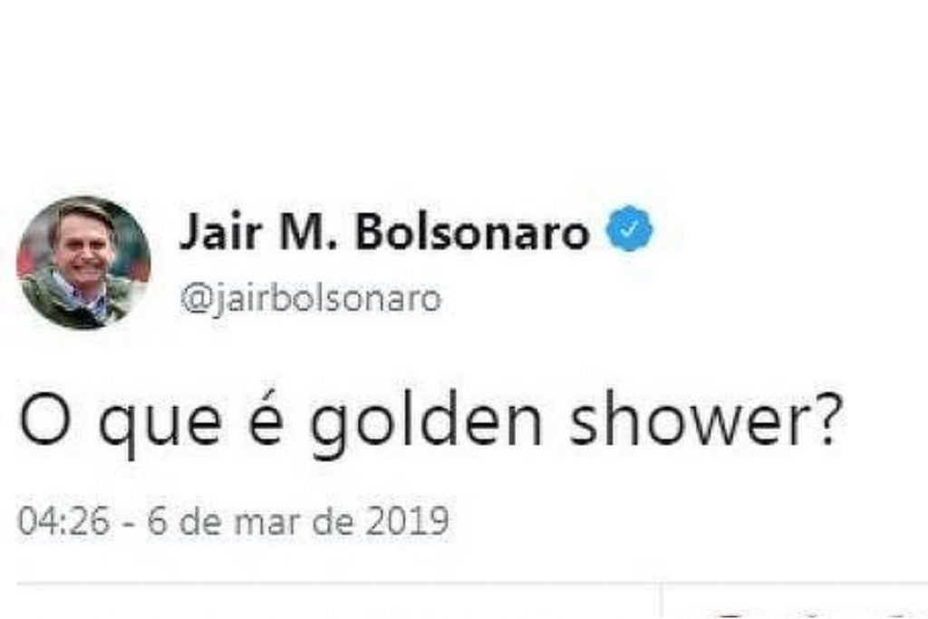 Tuíte de Jair Bolsonaro sobre o Golden Shower