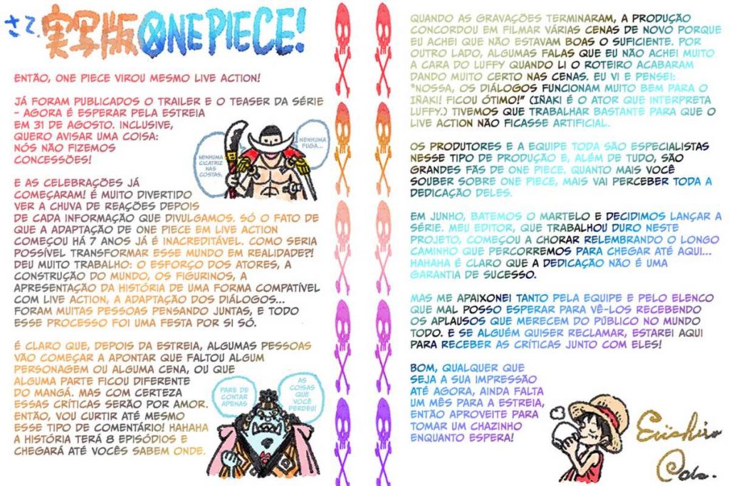 Carta do criador de "One Piece" sobre a série live-action da Netflix