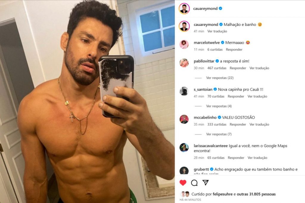 Post de Cauã Reymond sem camisa