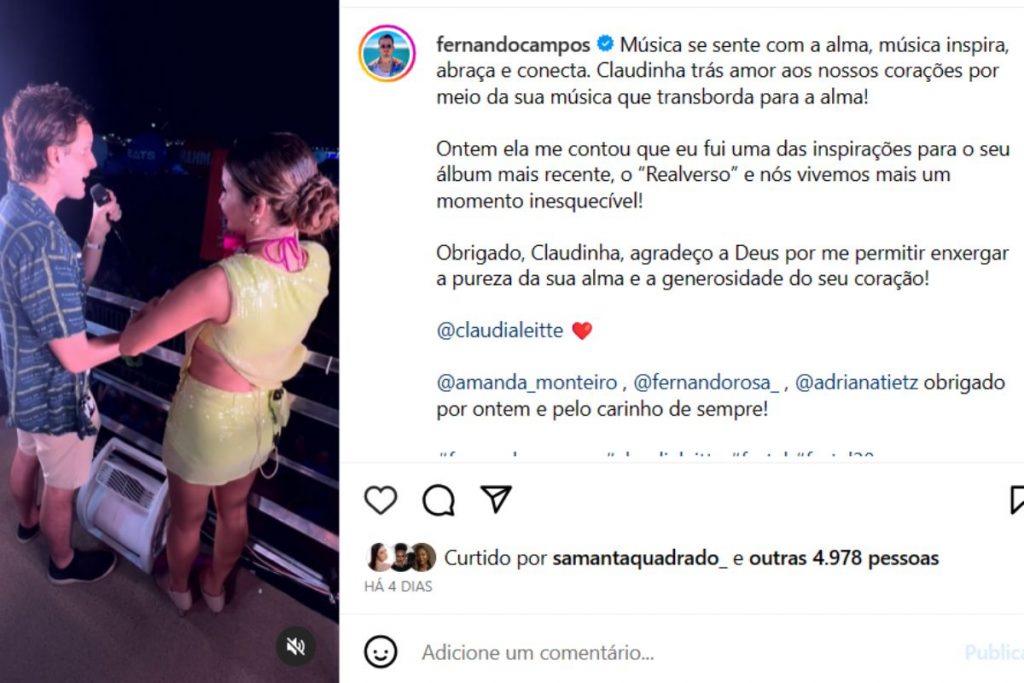 Claudia Leite e Fernando Campos em cima do trio, no Ceará