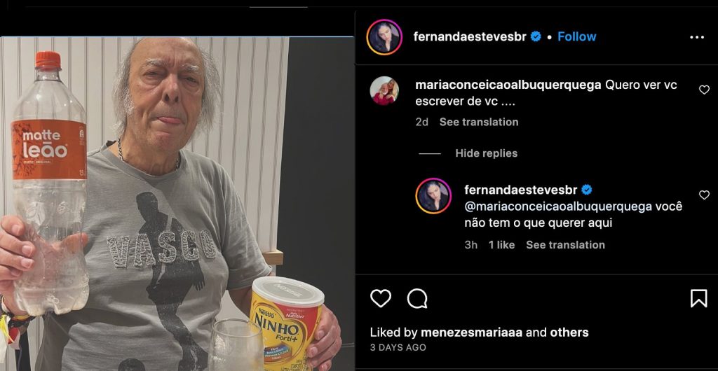 Fernanda Esteves rebate comentário sobre Erasmo Carlos