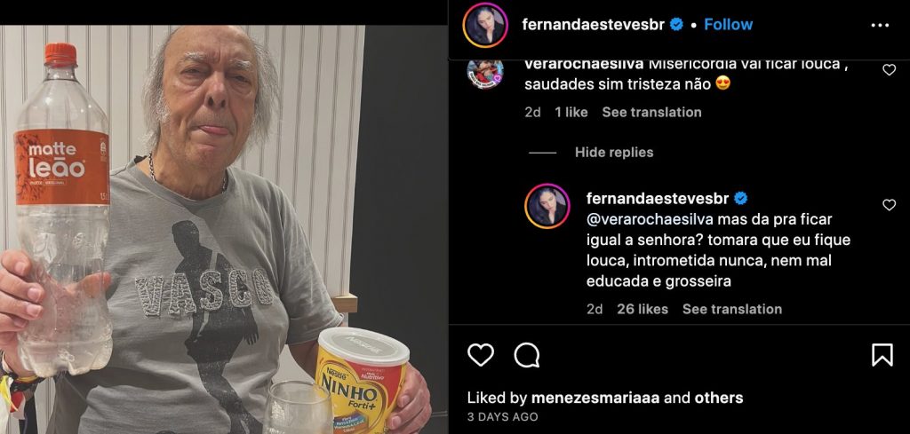 Fernanda Esteves rebate comentário sobre Erasmo Carlos