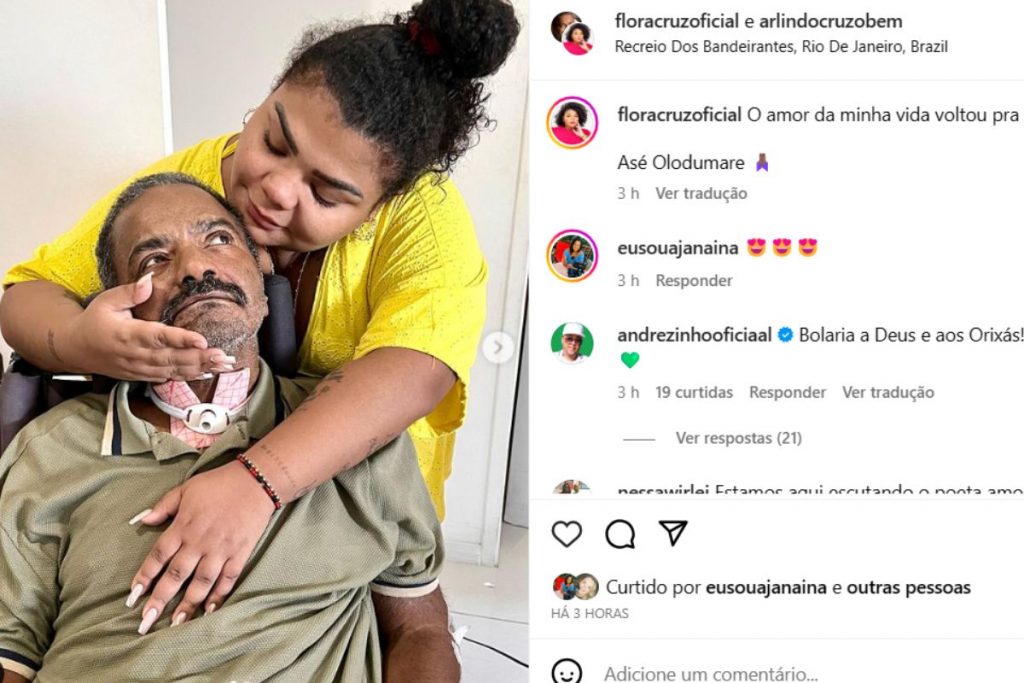 Flora Cruz posta primeira foto do pai em casa, após alta hospitalar