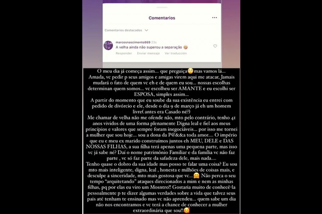 Juliana Paradela rebateu amante de Luis Fabiano nas redes sociais