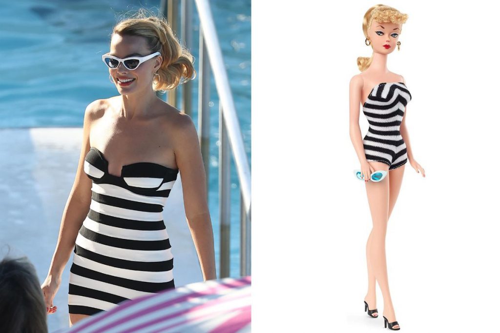 Margot Robbie usou look inspirado no famoso traje de banho da Barbie