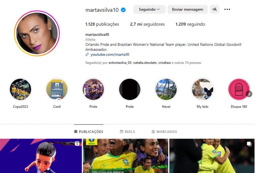 Perfil de Marta no Instagram