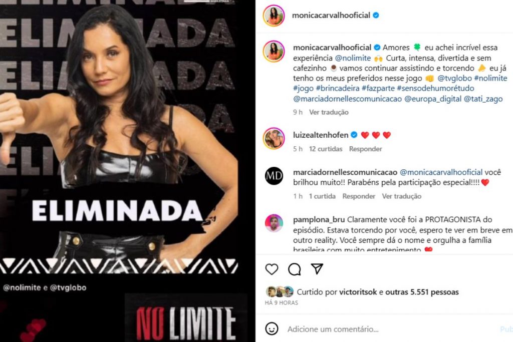 Post de Mônica Carvalho, após ser eliminada do 'No Limite - Amazônia'