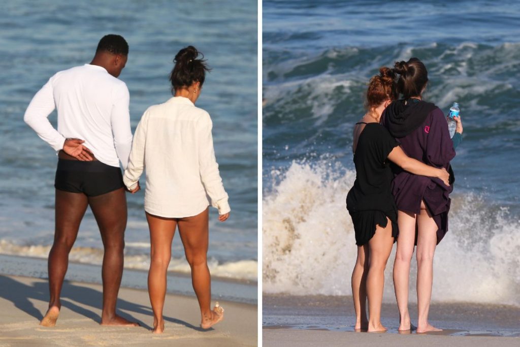 Thiaguinho, Carol Peixinho, Fernanda Souza e Eduarda Porto na praia - Foto (Dilson Silva/AgNews)