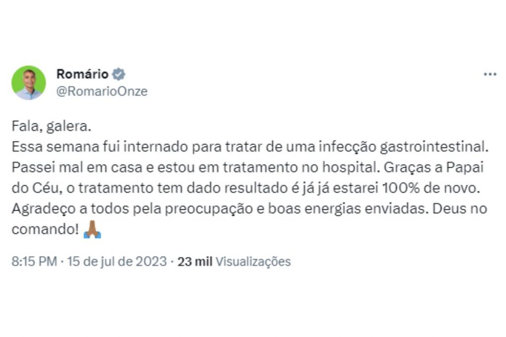 Romário fala pela primeira vez após internação