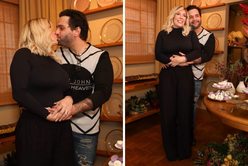 Simony ganha carinho e beijo do marido