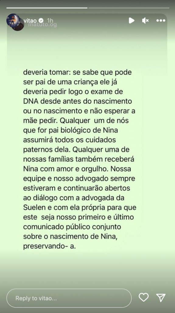 Vitão entra na justiça para registrar filha