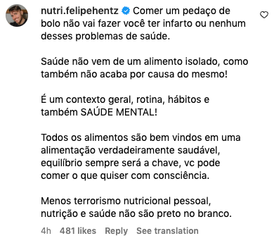 Comentário na publicação de Maíra Cardi