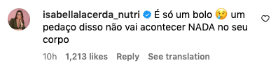 Comentário na publicação de Maíra Cardi