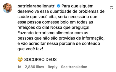 Comentário na publicação de Maíra Cardi