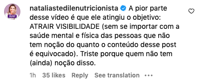 Comentário na publicação de Maíra Cardi