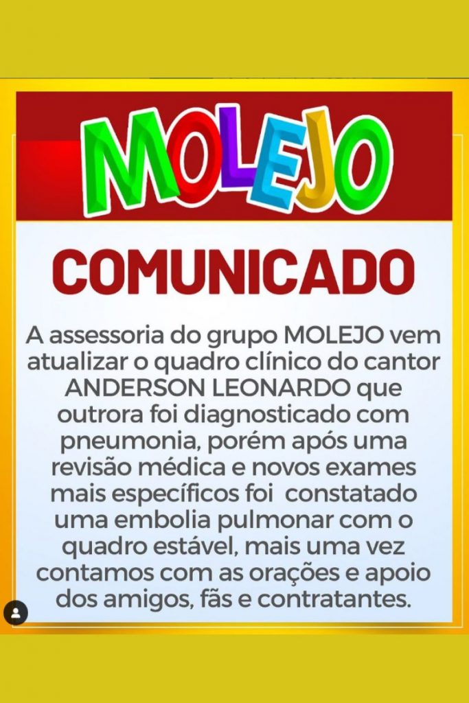 Grupo Molejo atualiza estado de saúde de Anderson Leonardo em post