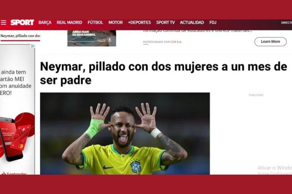 Jornal Sport fala da infidelidade de Neymar