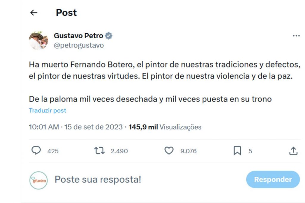 Presidente da Colômbia anuncia a morte de Fernando Botero