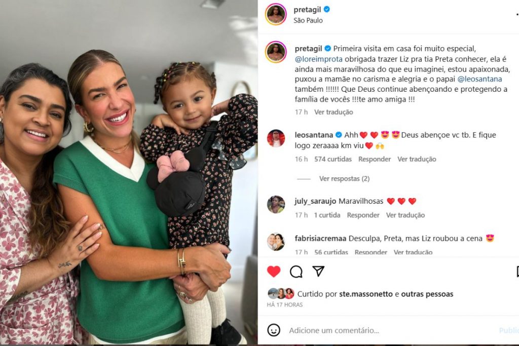 Preta Gil posta foto da visita de Lore Improta com a filha