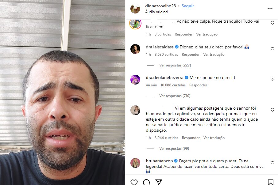 Print do comentário de Deolane e Laís Caldas na publicação de Diones Coelho