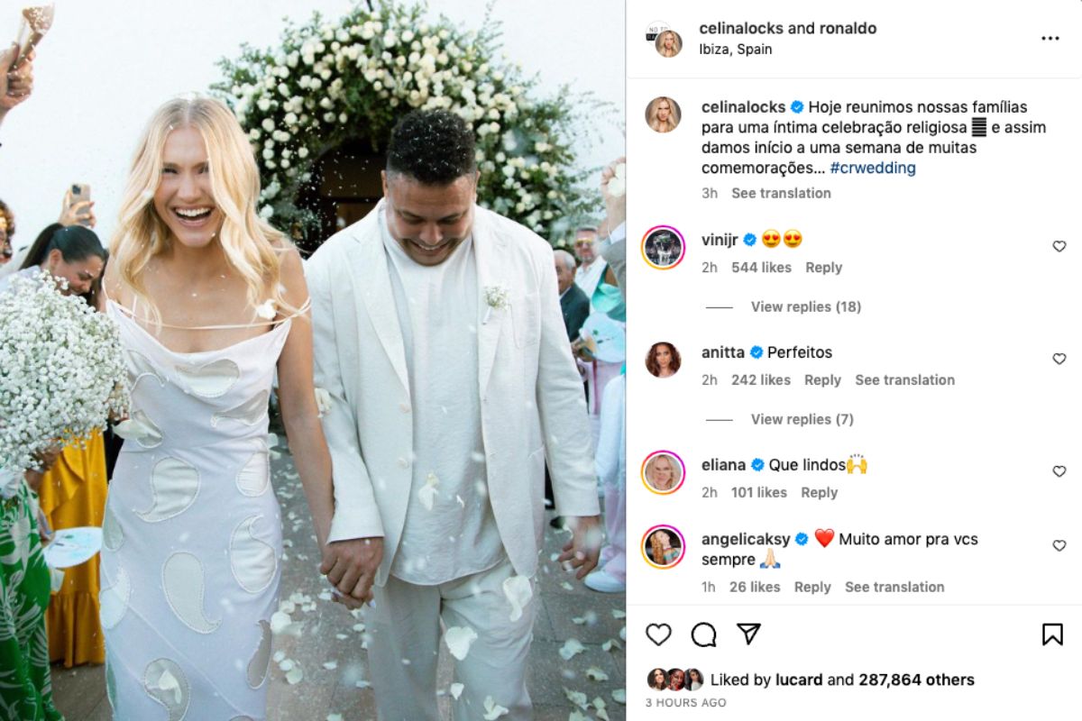 Ronaldo Fenômeno e Celina Locks em cerimônia de casamento