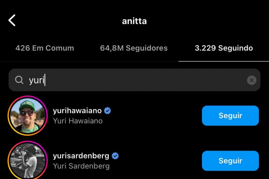Anitta dá unfollow em Yuri