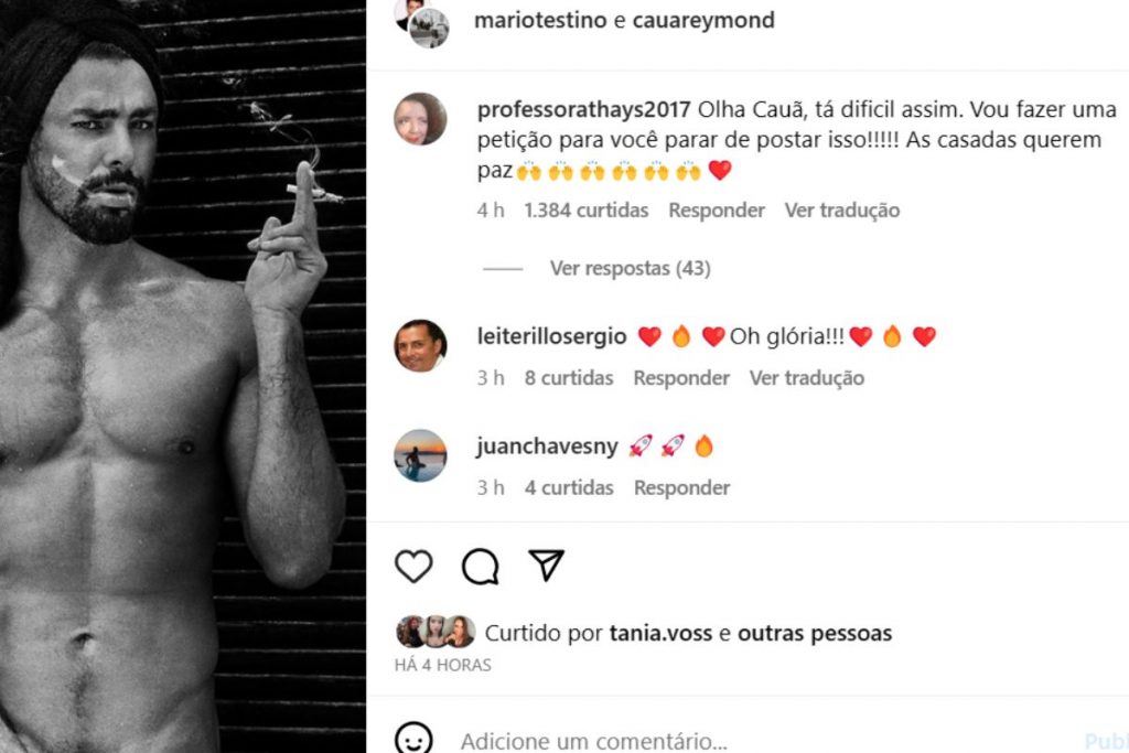 Fã capricha no comentário para Cauã Reymond, que apareceu nu nas redes sociais