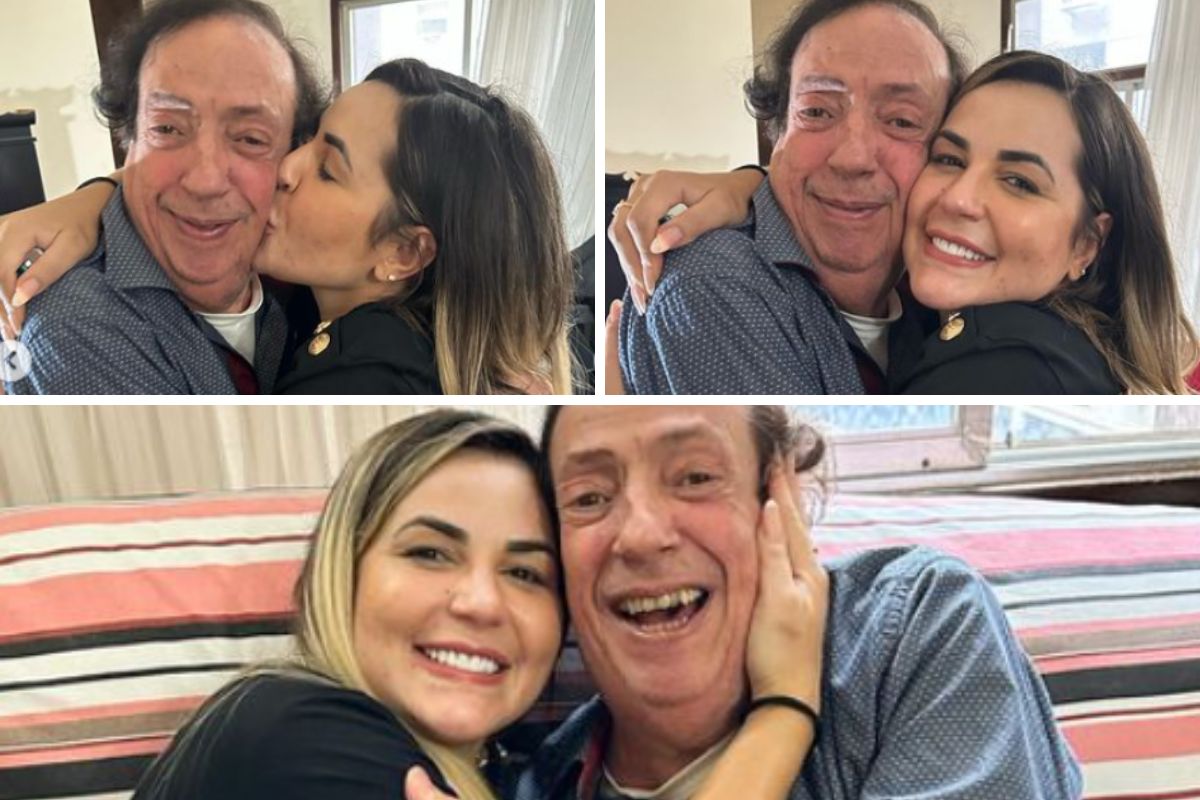 Deolane Bezerra abraçada ao ator Marcos Oliveira, o Beiçola, de A Grande Família