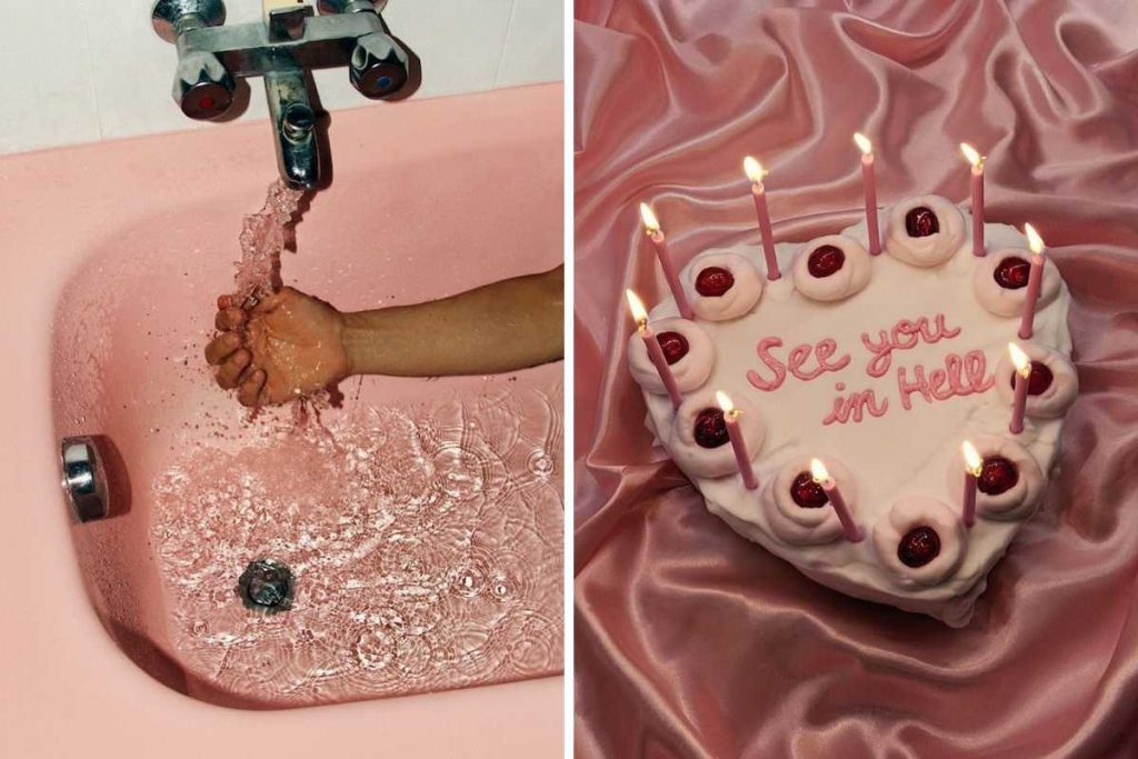 fotomontagem de postagens misteriosas de banheira e bolo de britney spears no instagram