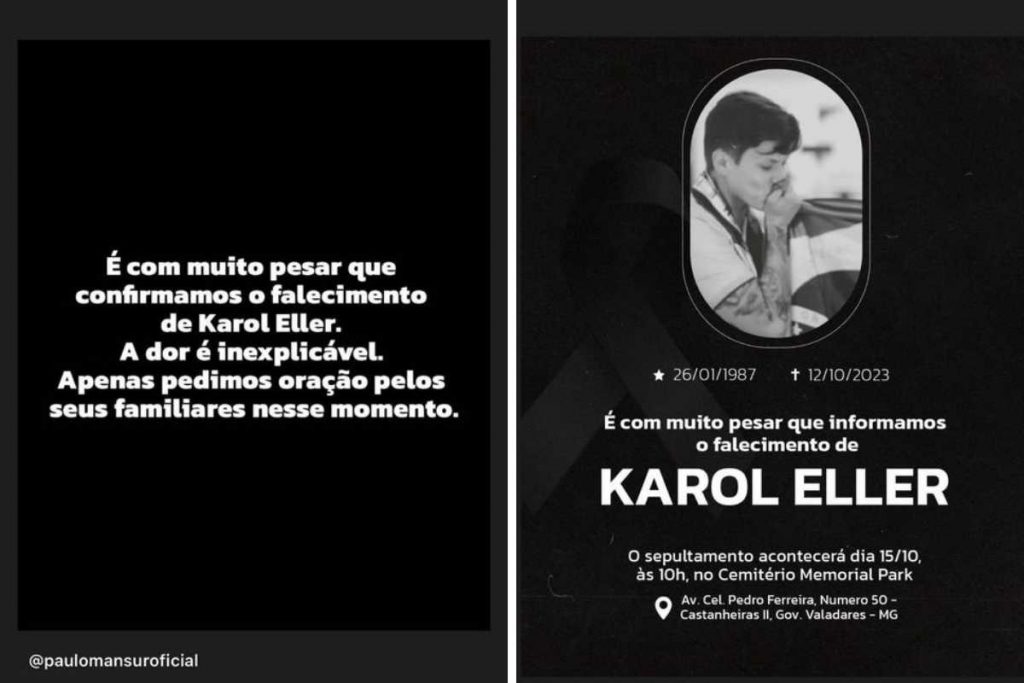 Stories anunciando morte de Karol Eller no Instagram