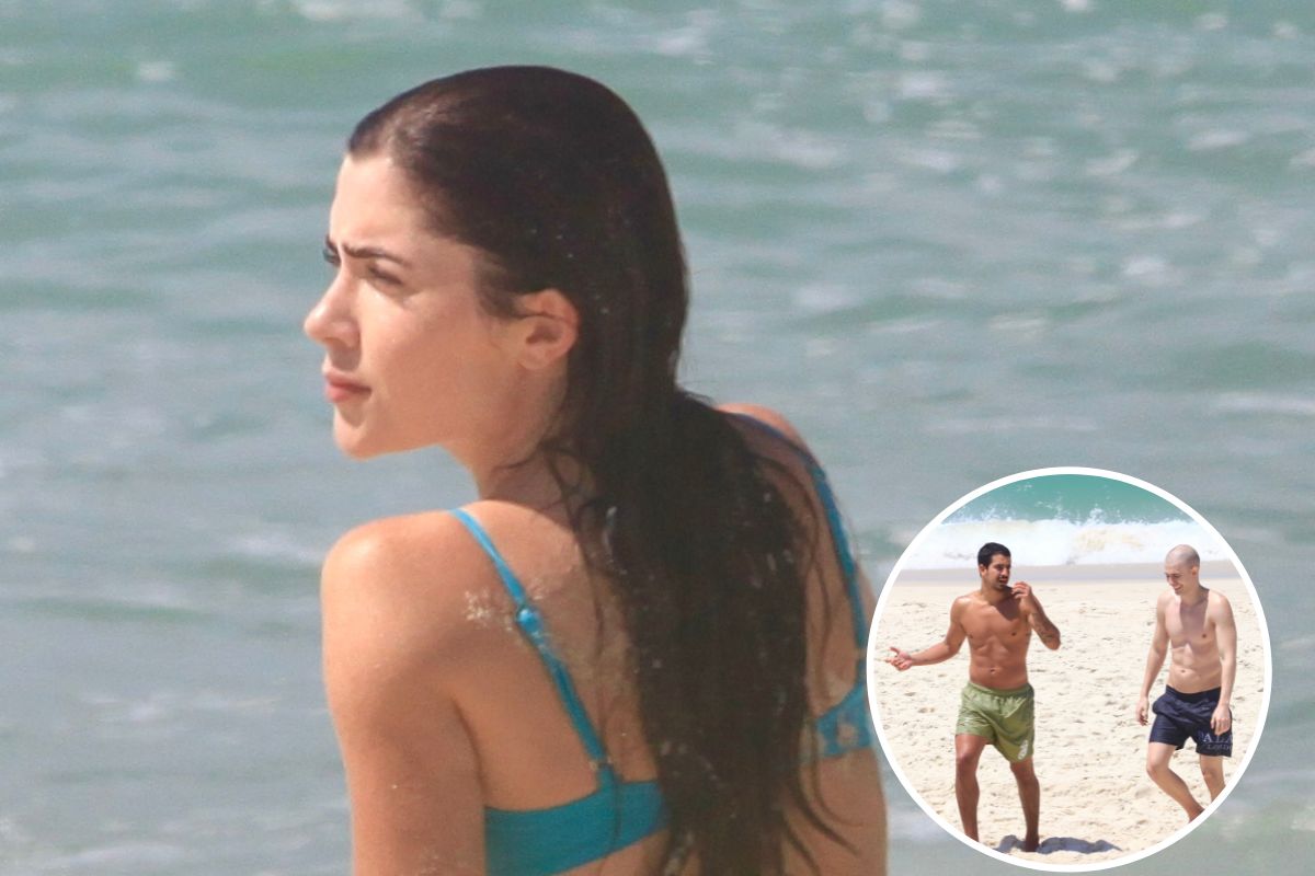 Jade e Leo Picon se juntam a Enzo Celulari em dia de calor na praia (Fabrício Pioyani/Agnews)